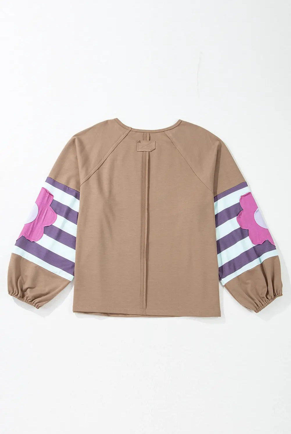 Grateful Threads Boutique French Beige Flower Striped Patchwork Loose Sweatshirt - Sweatshirts