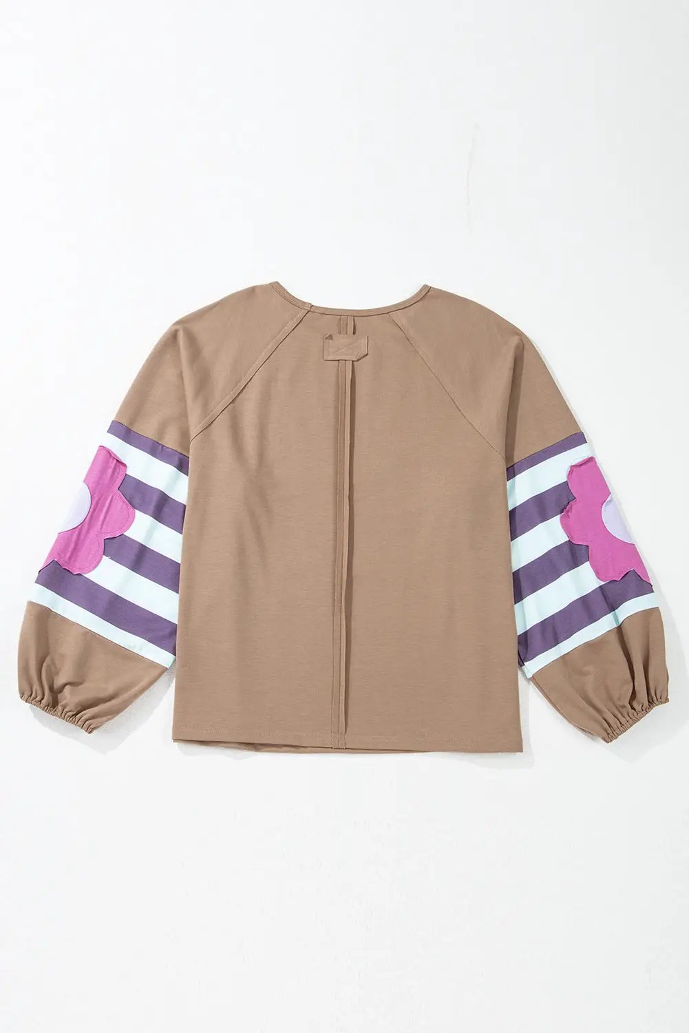 Grateful Threads Boutique French Beige Flower Striped Patchwork Loose Sweatshirt - Sweatshirts