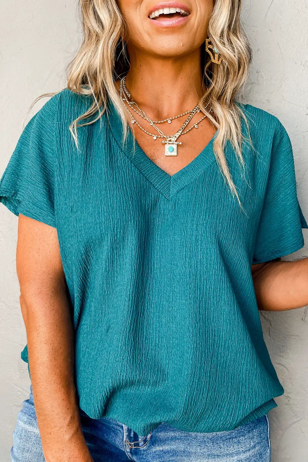 Grateful Threads Boutique Blue Sapphire Textured V-Neck PLUS - Shirts
