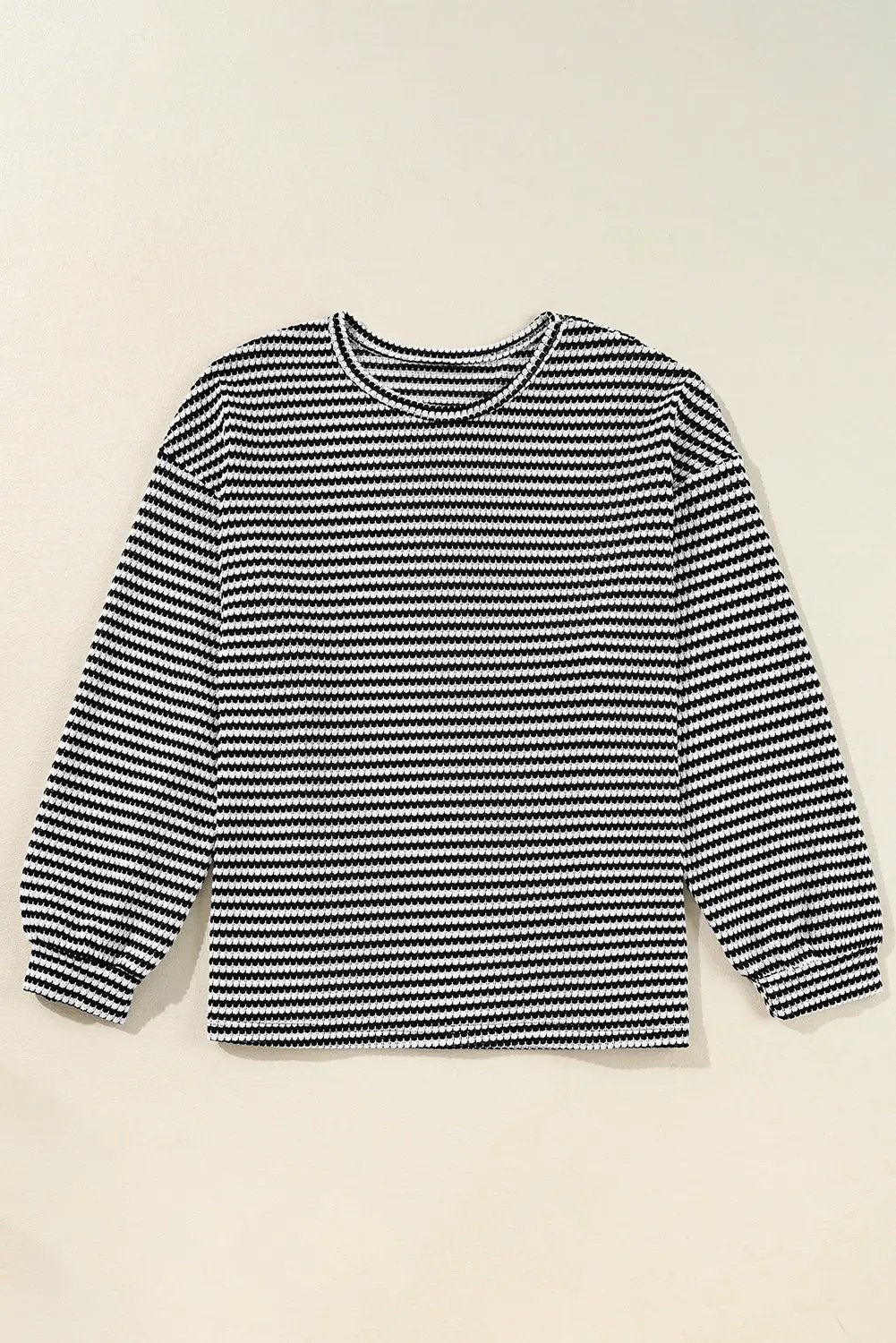 Grateful Threads Boutique Plus Size Black Stripe Puff Shoulder Top - Shirts