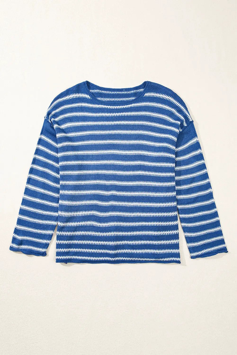 Grateful Threads Boutique Plus Size Blue Striped Drop Shoulder Sweater - Sweaters Sky Blue Stripe Drop Shoulder Casual Sweater
