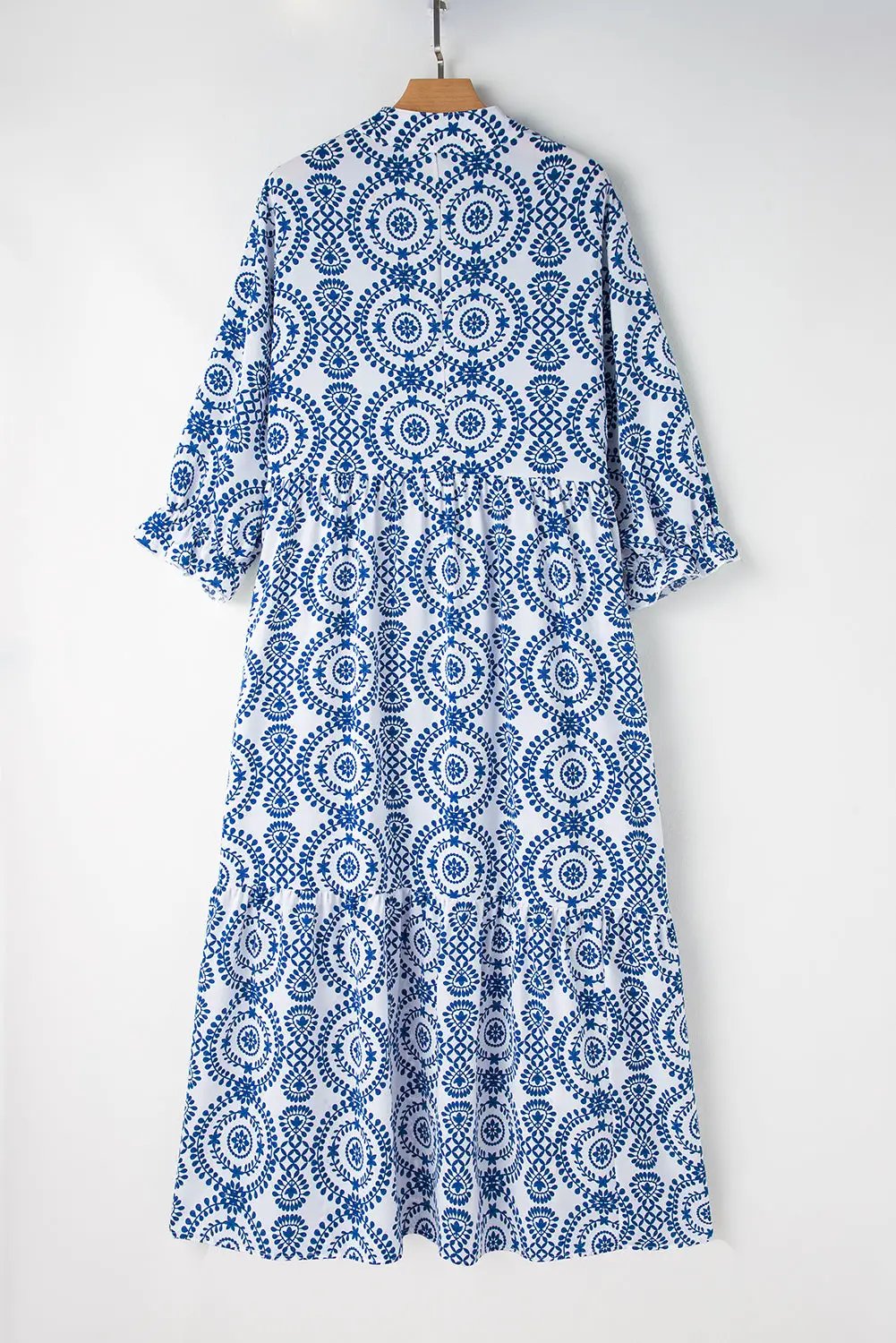 Grateful Threads Boutique Blue Geometric Lace Up Maxi Dress PLUS - Dresses