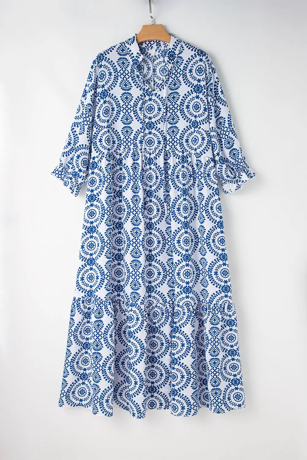 Grateful Threads Boutique Blue Geometric Lace Up Maxi Dress PLUS - Dresses