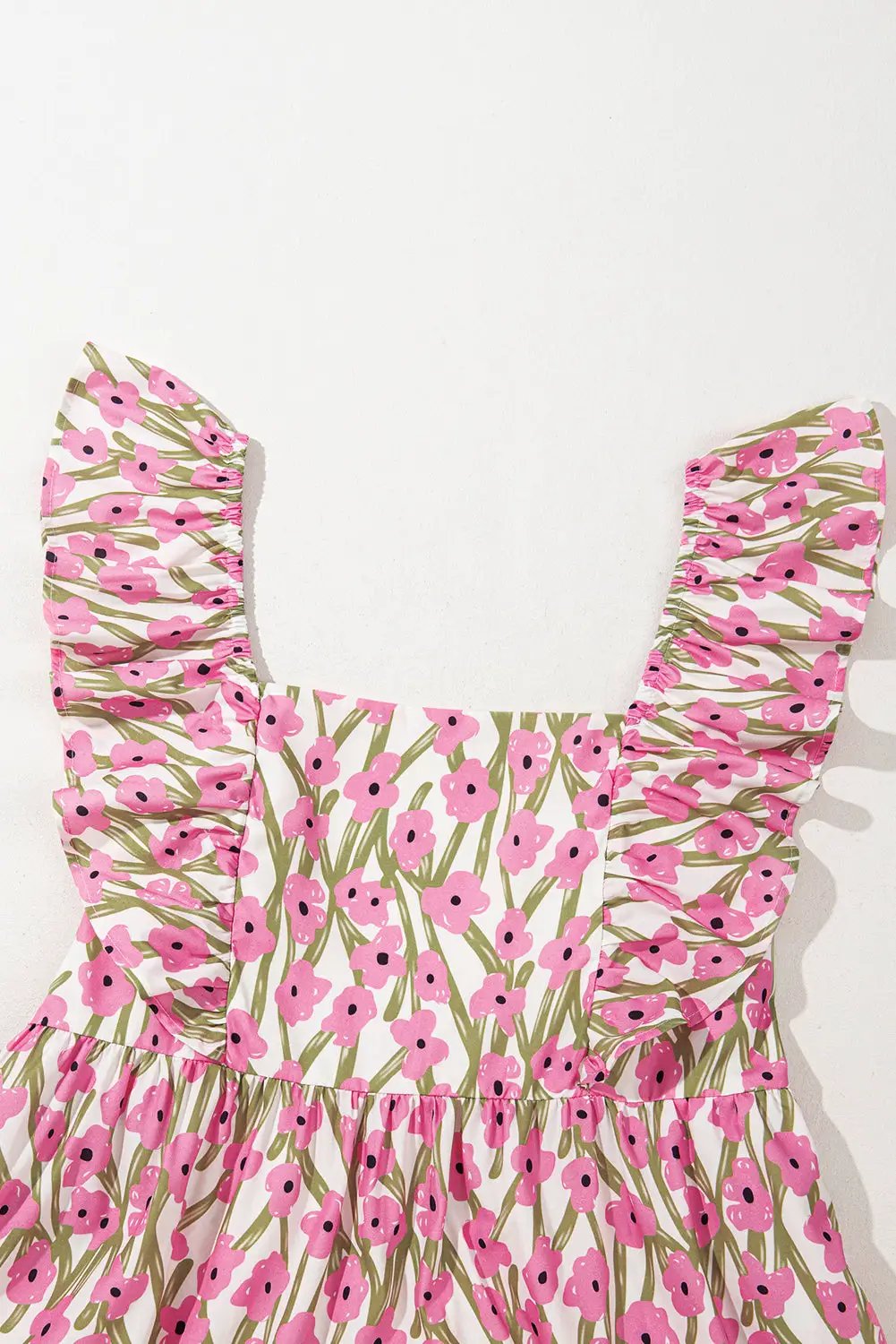 Grateful Threads Boutique Pink Plus Size Ruffle Trim Square Neck High Waist Floral Maxi Dress - Dresses Pink Plus Size Ruffle Trim Square Neck High Waist Floral Maxi Dress