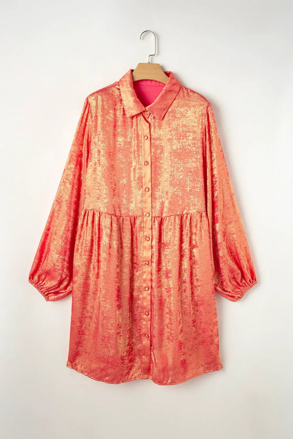 Grateful Threads Boutique Peach Blossom Metallic Balloon Sleeve Mini Dress PLUS - Dresses