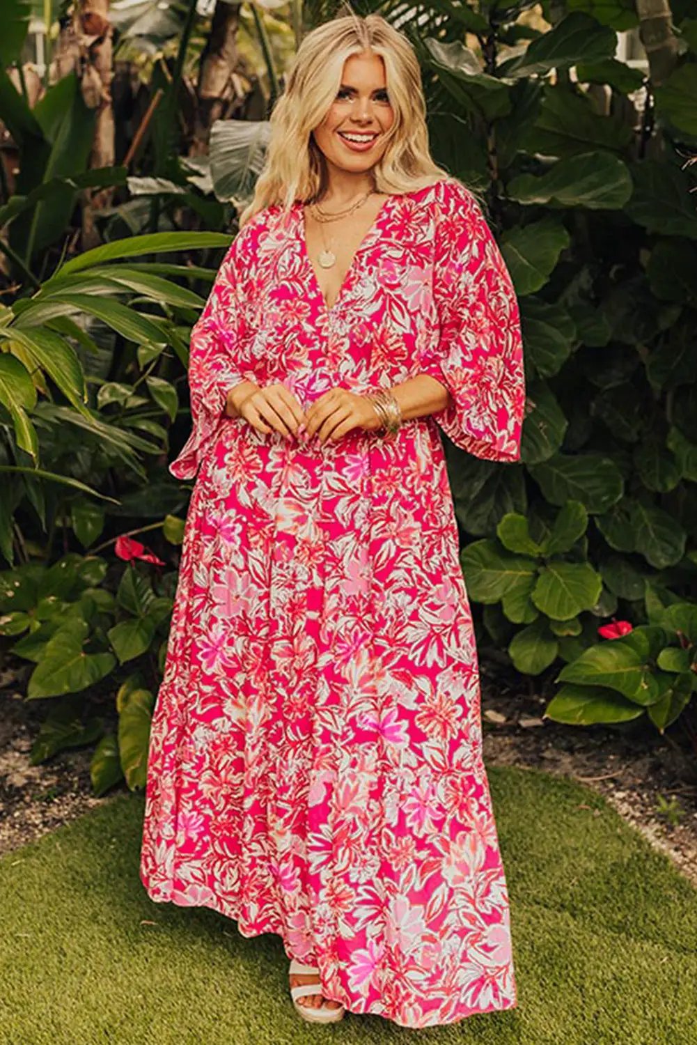 Grateful Threads Boutique Rose Floral Maxi Dress PLUS - Dresses floral maxi plus size dress