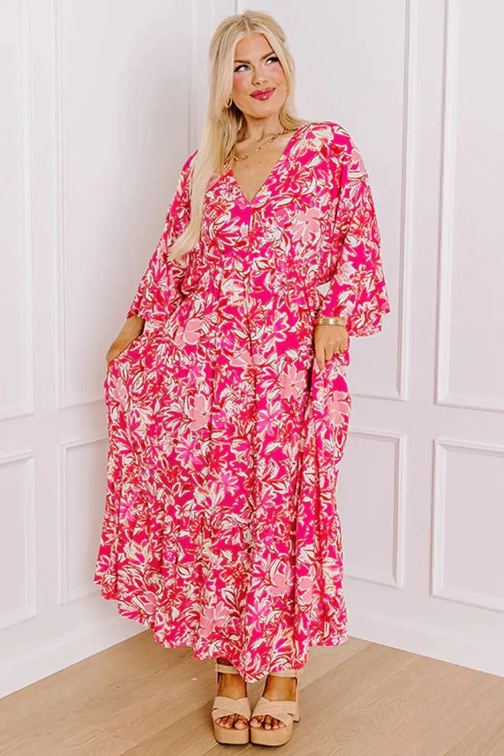 Grateful Threads Boutique Rose Floral Maxi Dress PLUS - Dresses floral maxi plus size dress