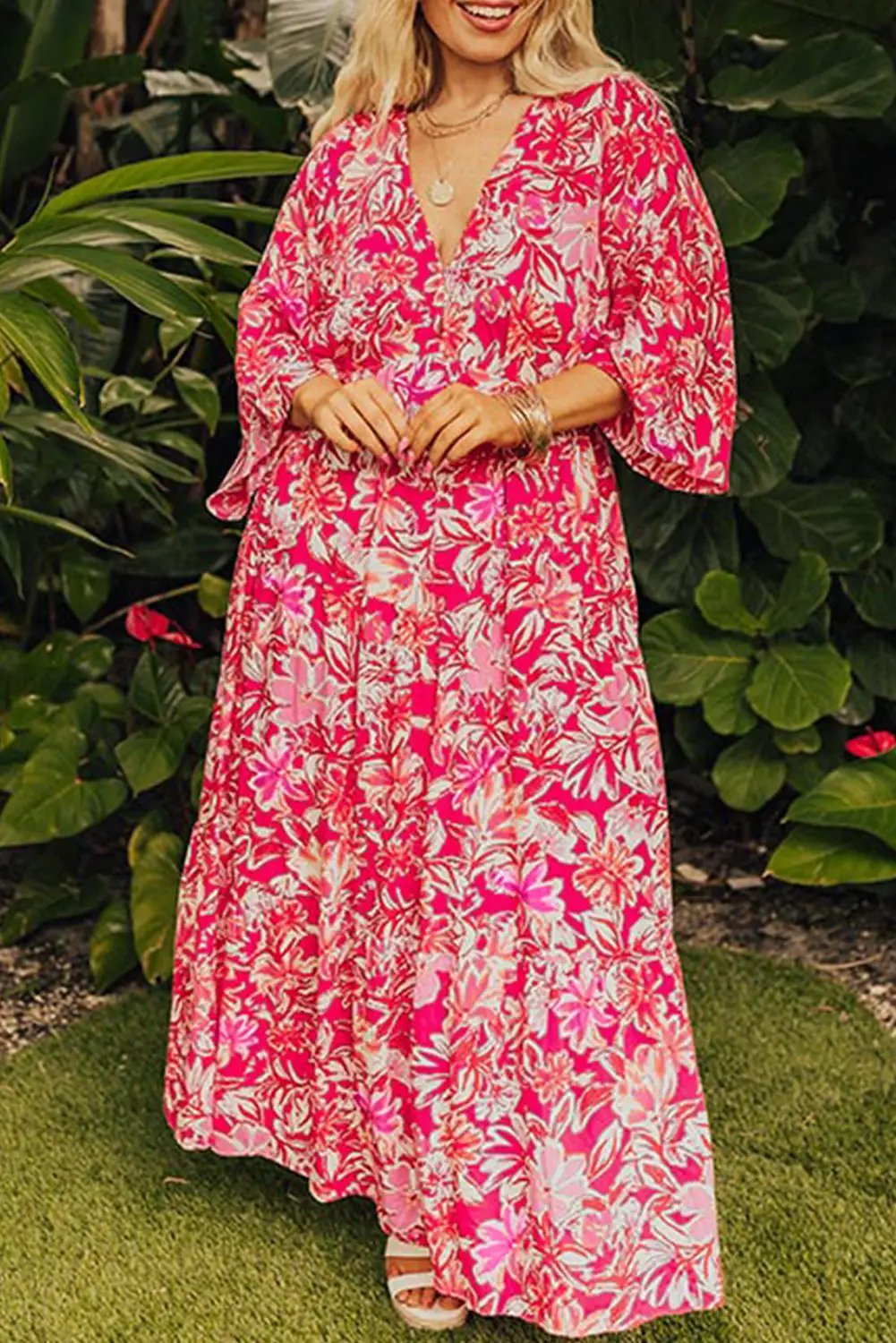 Grateful Threads Boutique Rose Floral Maxi Dress PLUS - Dresses floral maxi plus size dress