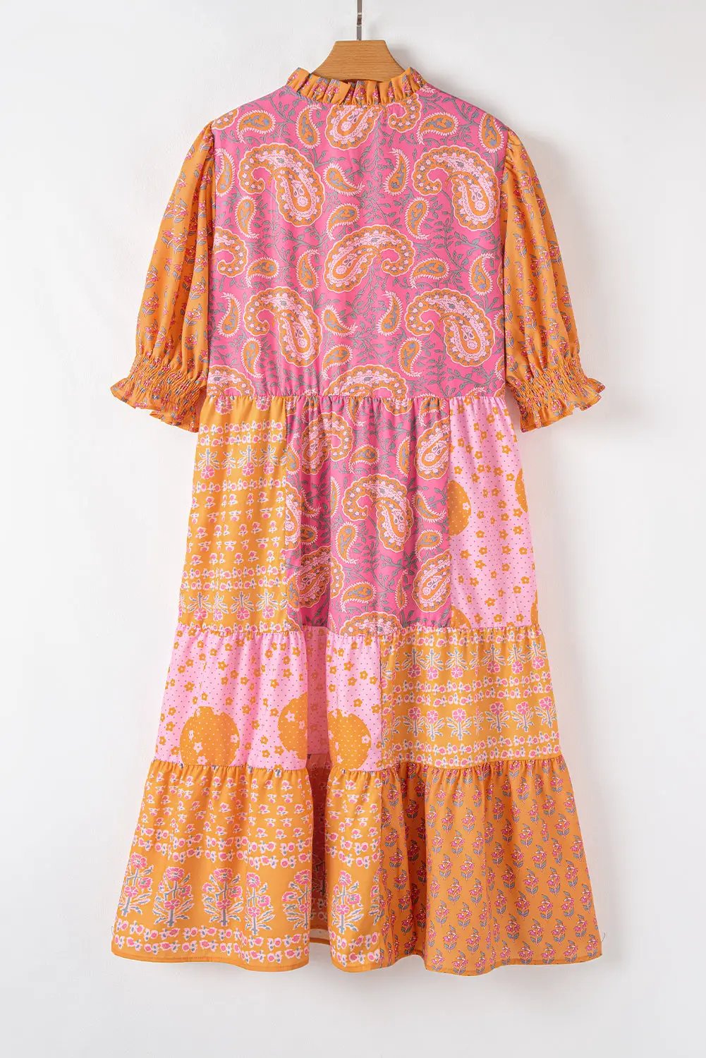 Grateful Threads Boutique Pink Boho Paisley Floral Mixed Patchwork Tassel Tie Plus Size Midi Dress - Dresses Pink Boho Paisley Floral Mixed Patchwork Tassel Tie Plus Size Midi Dress