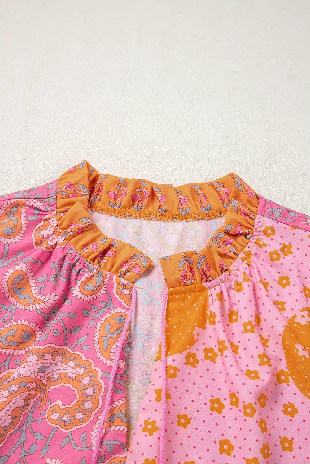 Grateful Threads Boutique Pink Boho Paisley Floral Mixed Patchwork Tassel Tie Plus Size Midi Dress - Dresses Pink Boho Paisley Floral Mixed Patchwork Tassel Tie Plus Size Midi Dress