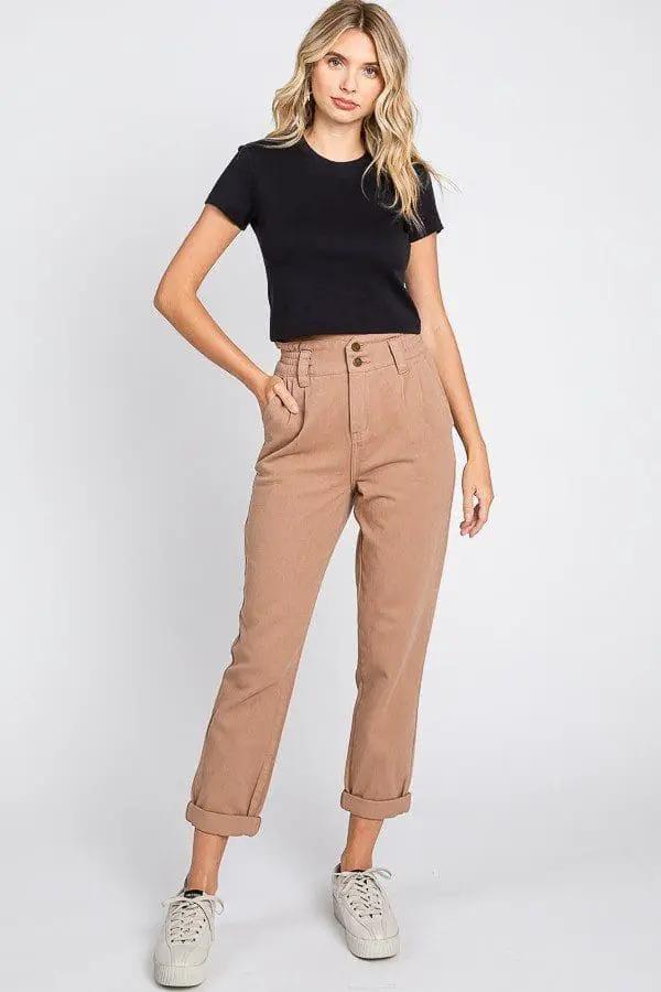 Petra 153 Petra153 High Rise Paper Bag Mom Jeans with Elastic Band - Pants