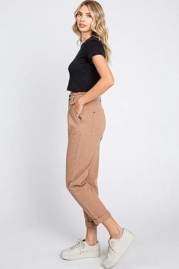 Petra 153 Petra153 High Rise Paper Bag Mom Jeans with Elastic Band - Pants