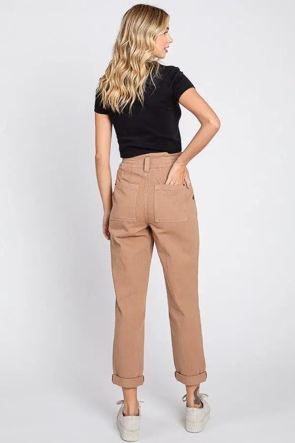 Petra 153 Petra153 High Rise Paper Bag Mom Jeans with Elastic Band - Pants