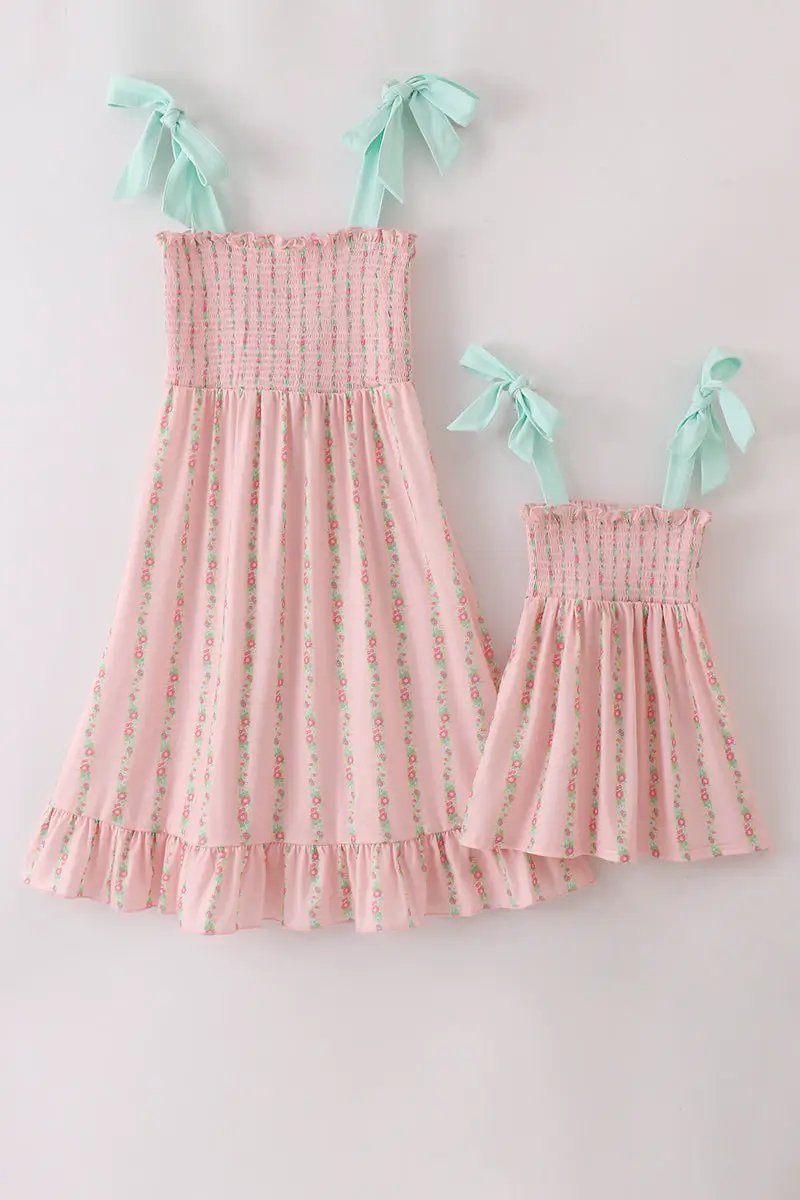 Honeydew Pink Floral Smocked Mommy & Me Dress - MINI - Dresses
