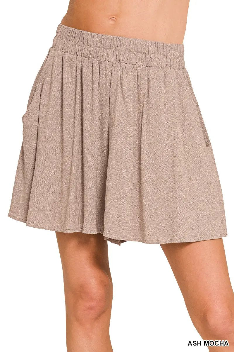 Zenana Zenana Woven Elastic Band Short Pants With Pocket - Short Trousers