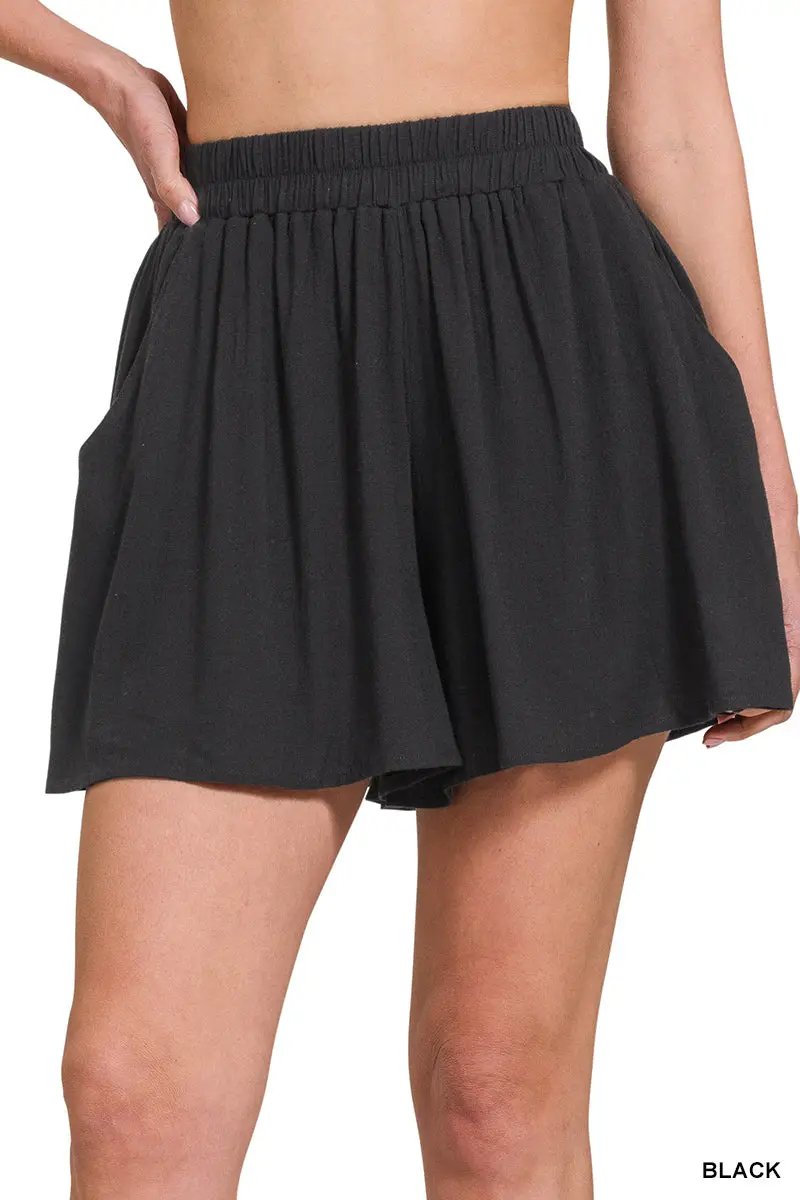 Zenana Zenana Woven Elastic Band Short Pants With Pocket - Short Trousers