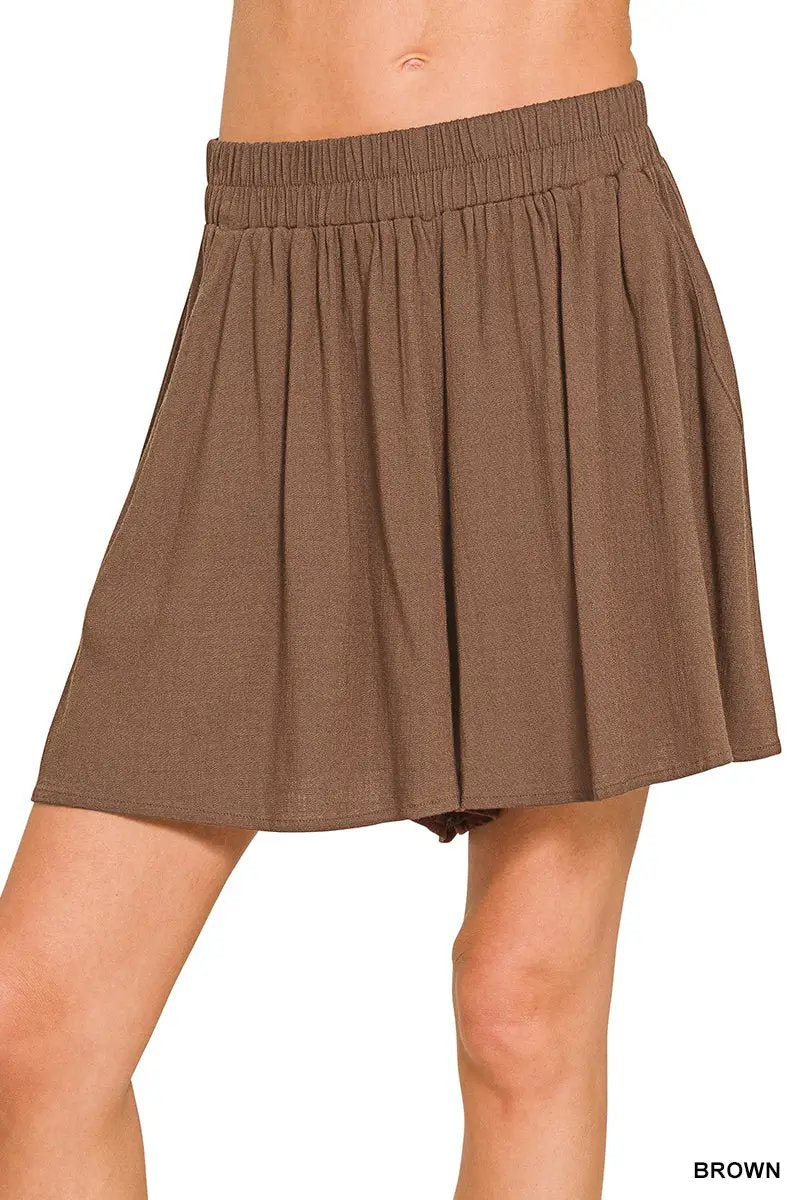 Zenana Zenana Woven Elastic Band Short Pants With Pocket - Short Trousers