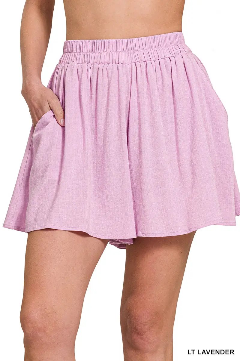 Zenana Zenana Woven Elastic Band Short Pants With Pocket - Short Trousers