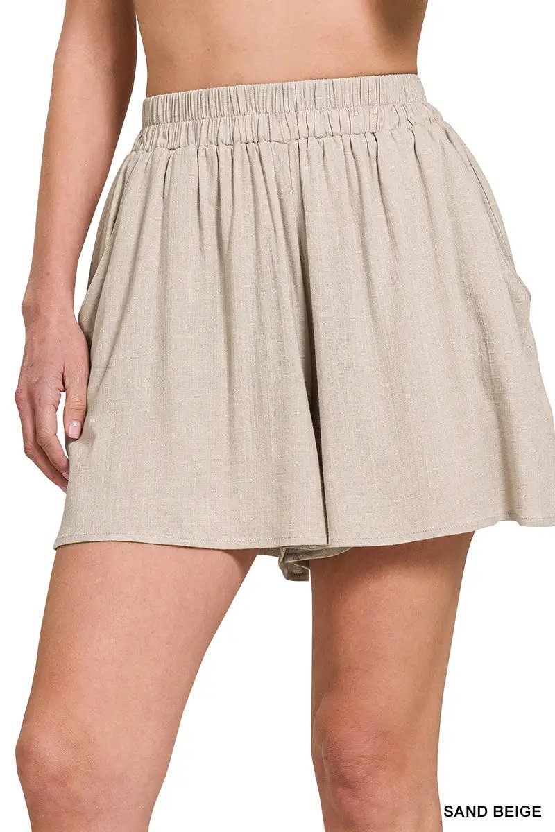 Zenana Zenana Woven Elastic Band Short Pants With Pocket - Short Trousers