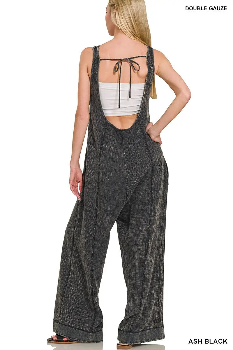 Zenana Zenana Double Gauze Washed Wide Leg Overalls - One-Pieces Zenana Double Gauze Washed Wide Leg Overalls