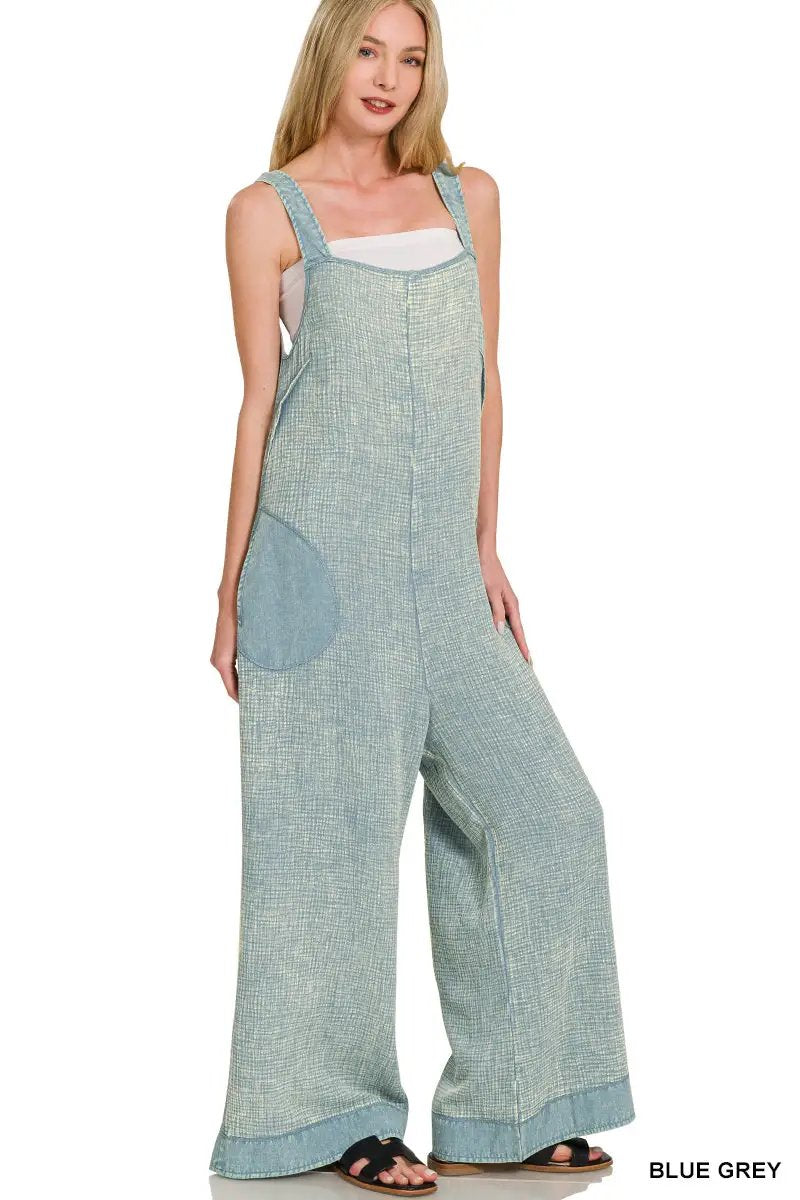 Zenana Zenana Double Gauze Washed Wide Leg Overalls - One-Pieces Zenana Double Gauze Washed Wide Leg Overalls