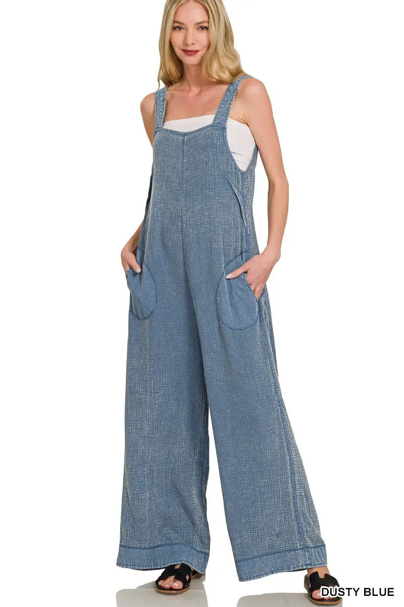 Zenana Zenana Double Gauze Washed Wide Leg Overalls - One-Pieces Zenana Double Gauze Washed Wide Leg Overalls