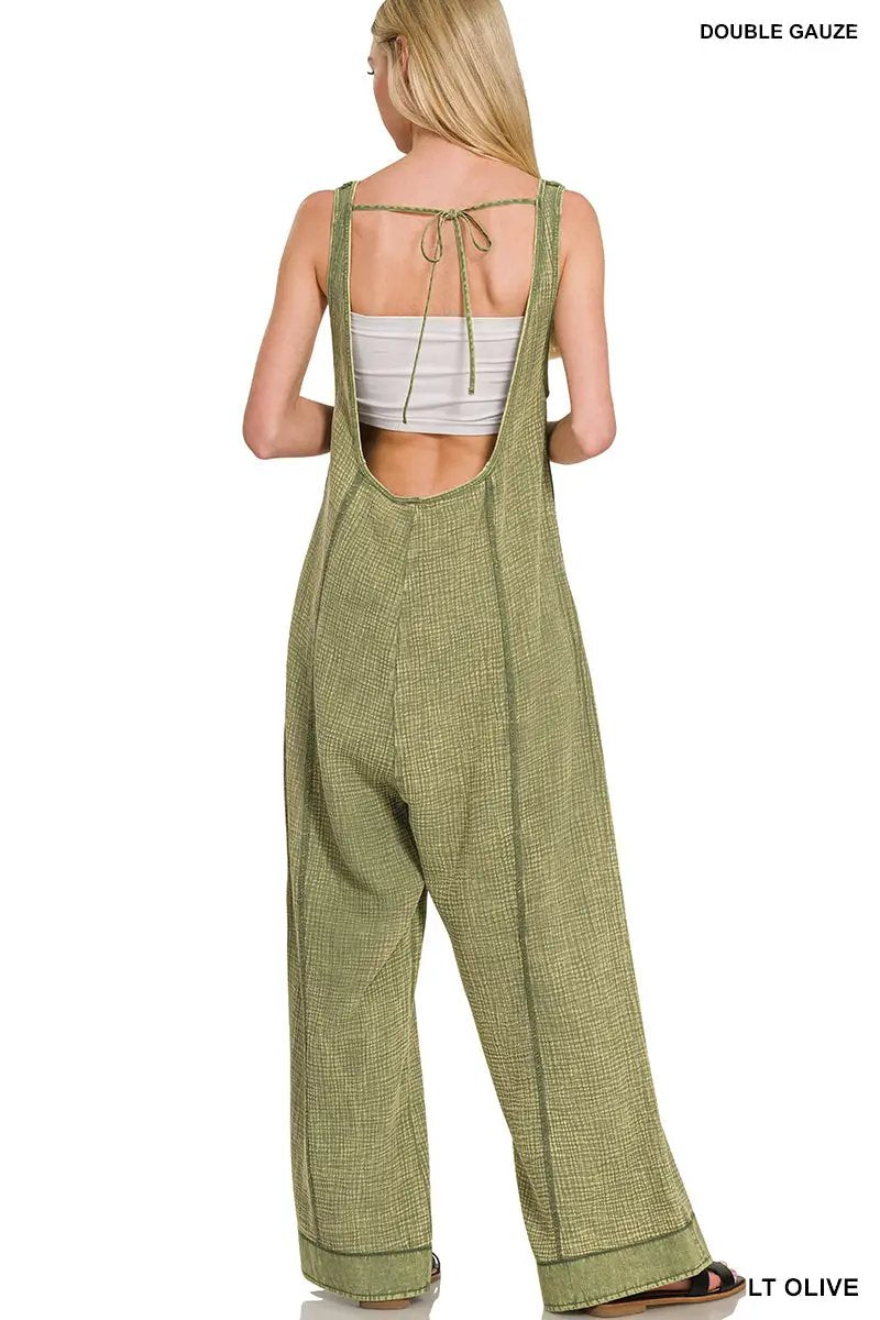 Zenana Zenana Double Gauze Washed Wide Leg Overalls - One-Pieces Zenana Double Gauze Washed Wide Leg Overalls