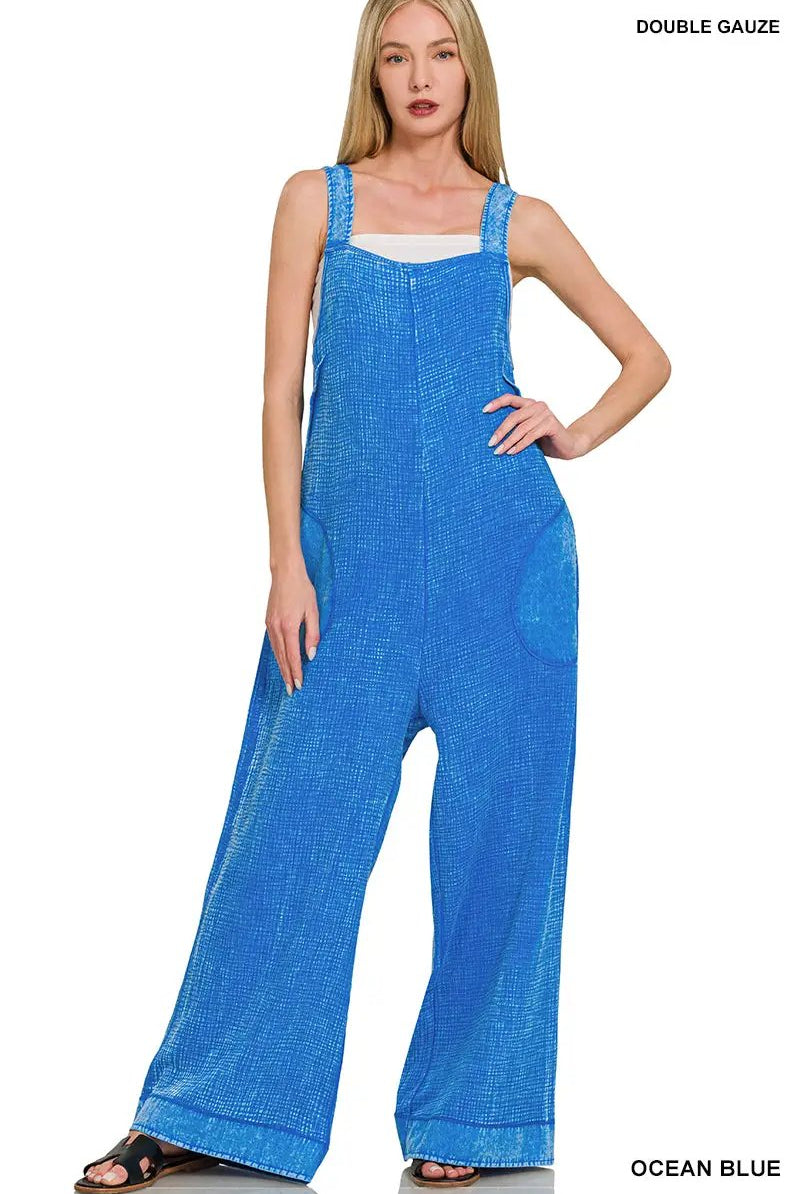 Zenana Zenana Double Gauze Washed Wide Leg Overalls - One-Pieces Zenana Double Gauze Washed Wide Leg Overalls