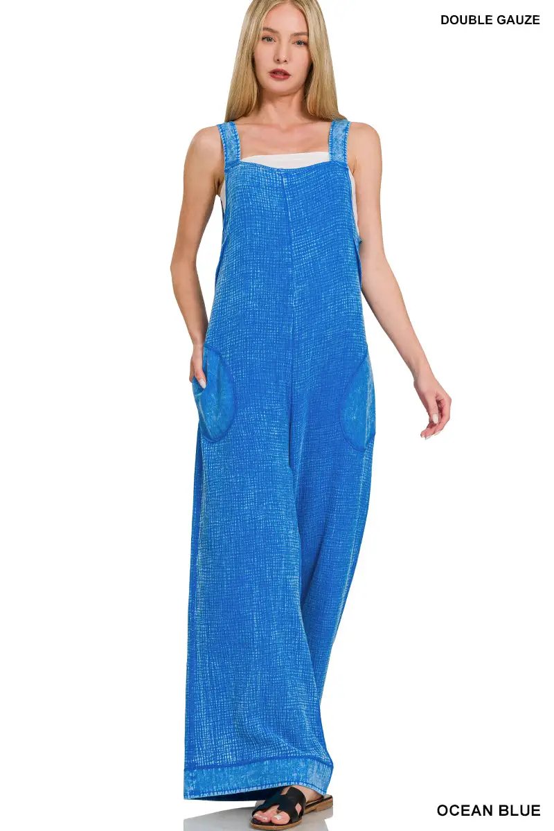 Zenana Zenana Double Gauze Washed Wide Leg Overalls - One-Pieces Zenana Double Gauze Washed Wide Leg Overalls