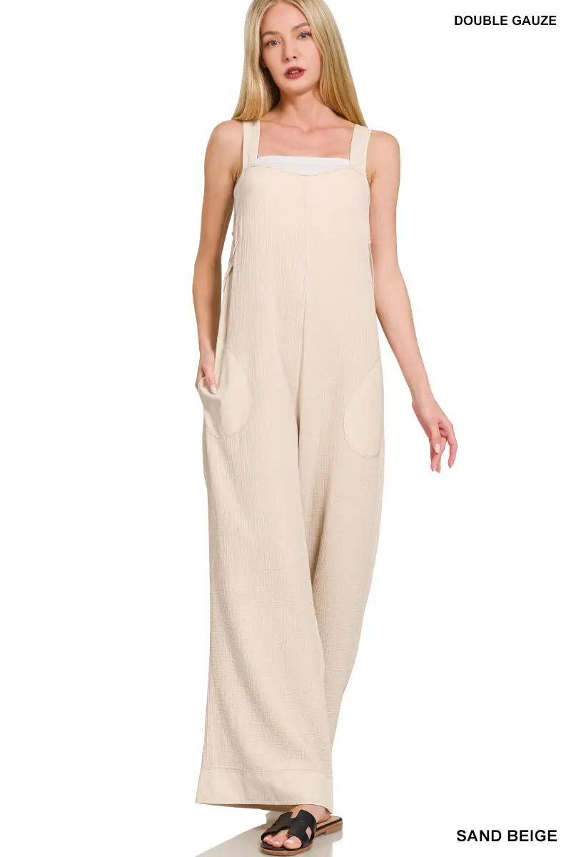 Zenana Zenana Double Gauze Washed Wide Leg Overalls - One-Pieces Zenana Double Gauze Washed Wide Leg Overalls