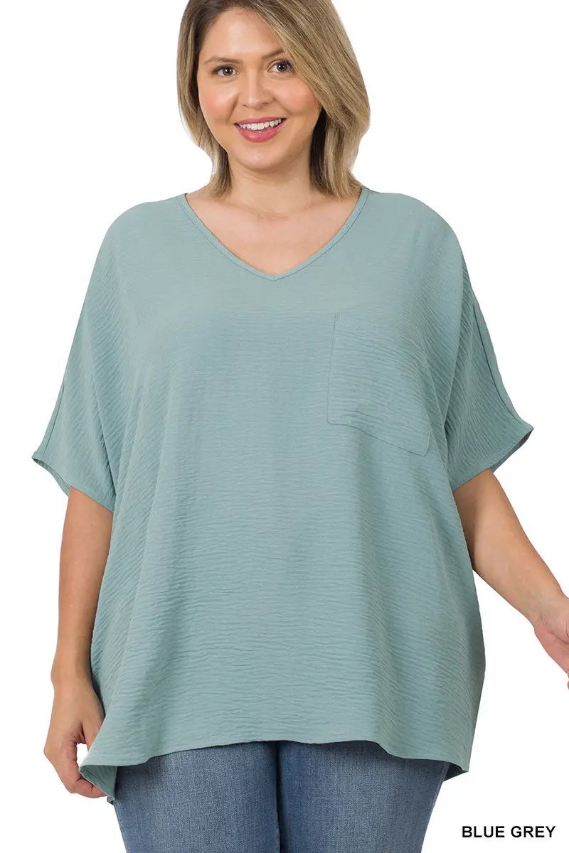 Zenana Zenana Plus Woven Airflow V-Neck Dolman Short Sleeve Top - Blouses Plus Woven Airflow V-Neck Dolman Short Sleeve Top