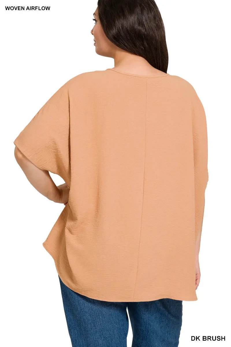Zenana Zenana Plus Woven Airflow V-Neck Dolman Short Sleeve Top - Blouses Plus Woven Airflow V-Neck Dolman Short Sleeve Top