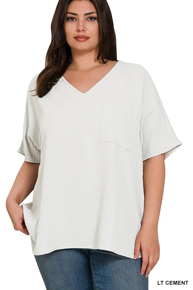 Zenana Zenana Plus Woven Airflow V-Neck Dolman Short Sleeve Top - Blouses Plus Woven Airflow V-Neck Dolman Short Sleeve Top
