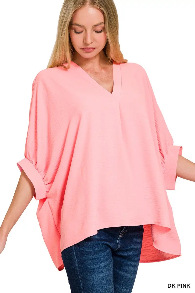 Zenana Zenana Woven Airflow V-Neck Puff Half Sleeve Top - Blouses