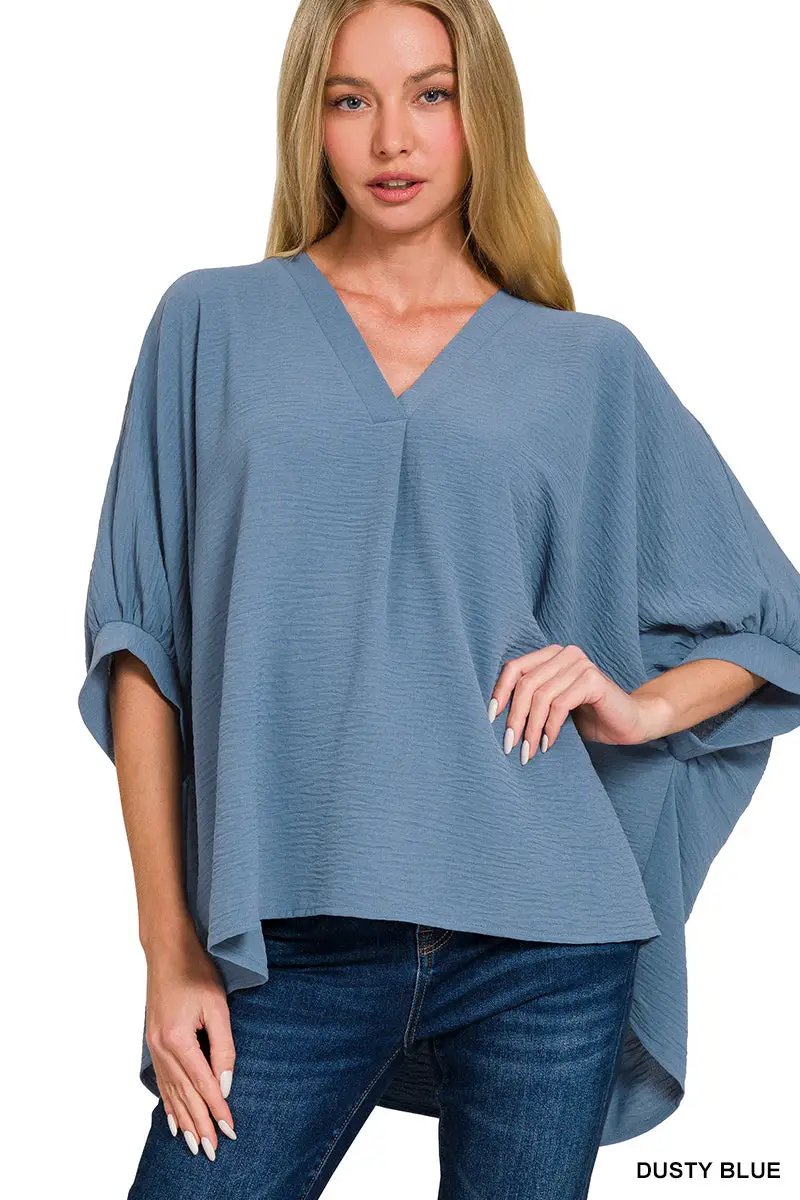 Zenana Zenana Woven Airflow V-Neck Puff Half Sleeve Top - Blouses
