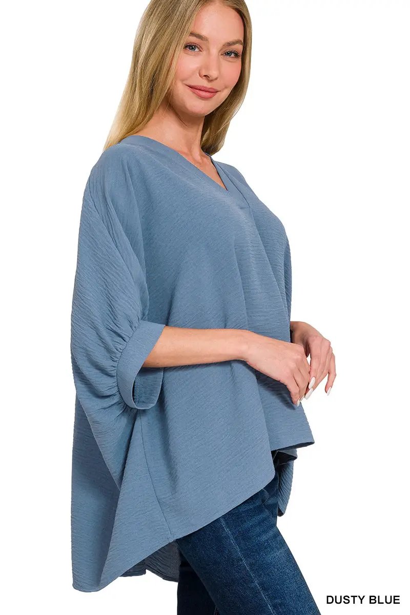 Zenana Zenana Woven Airflow V-Neck Puff Half Sleeve Top - Blouses