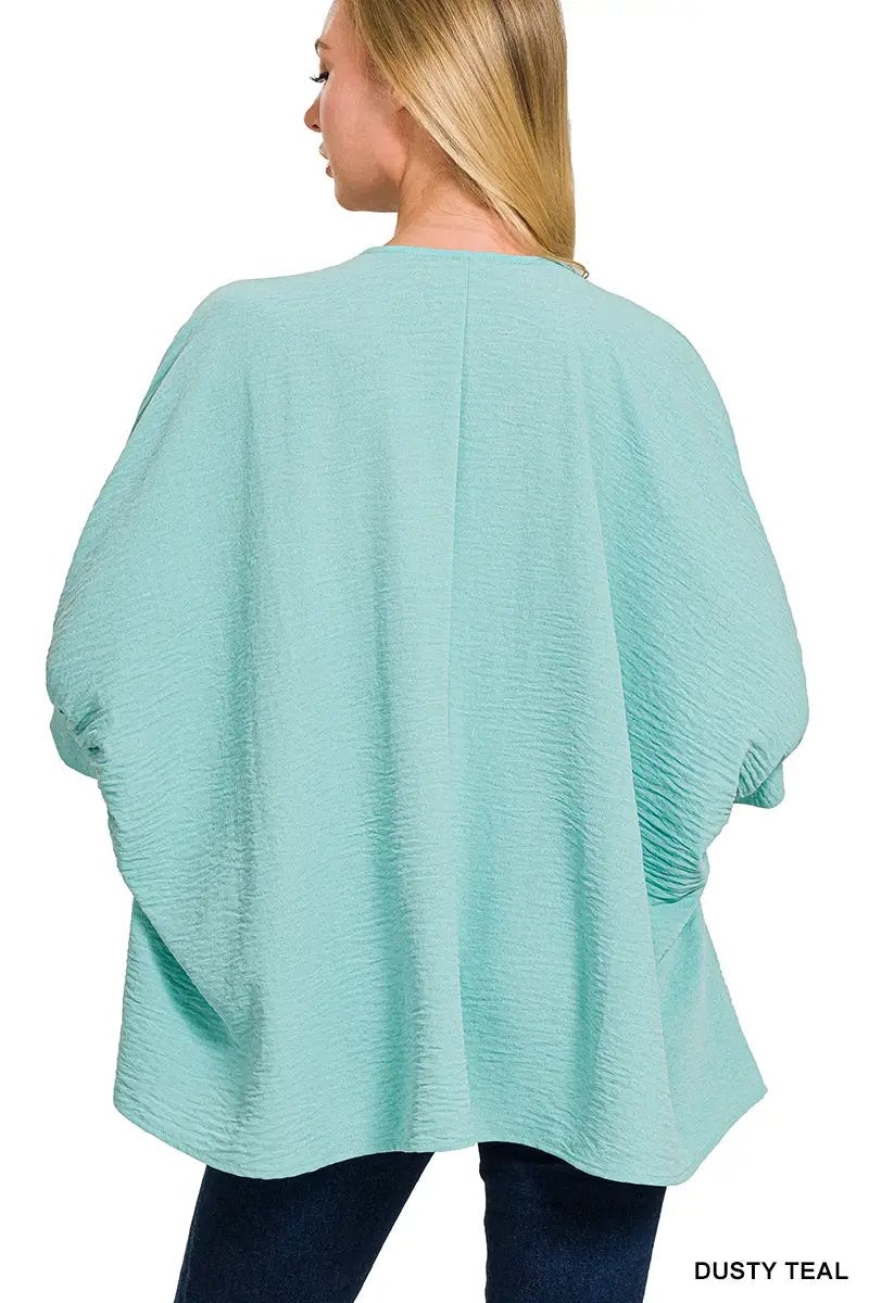 Zenana Zenana Woven Airflow V-Neck Puff Half Sleeve Top - Blouses