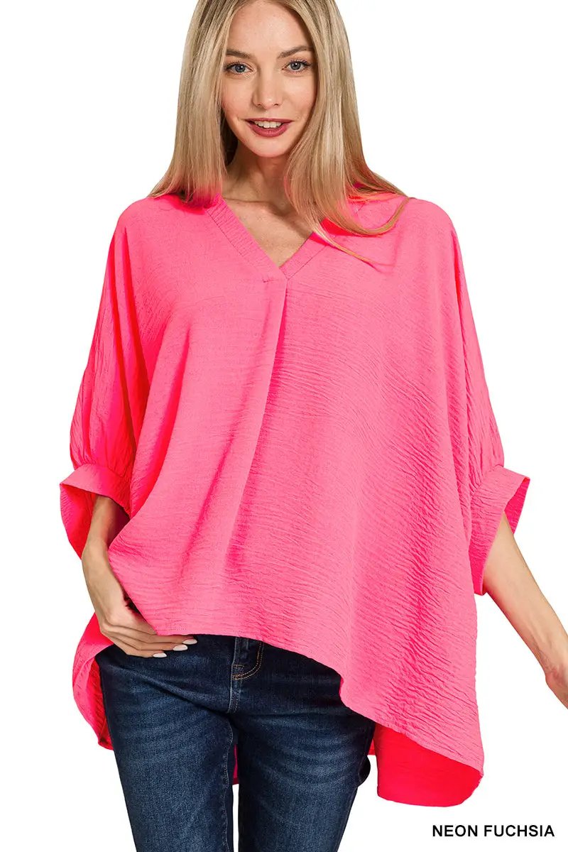 Zenana Zenana Woven Airflow V-Neck Puff Half Sleeve Top - Blouses