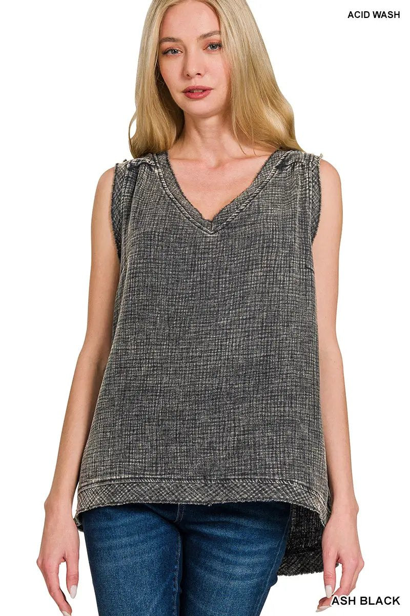 Zenana Zenana Double Gauze Raw Edge Acid Washed Tank Top - Tank Tops Zenana Double Gauze Raw Edge Acid Washed Tank Top