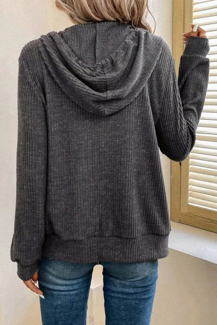 Grateful Threads Boutique Grey Ribbed Zip Up Hoodie - Hoodies Grey Ribbed Zip Up Hoodie