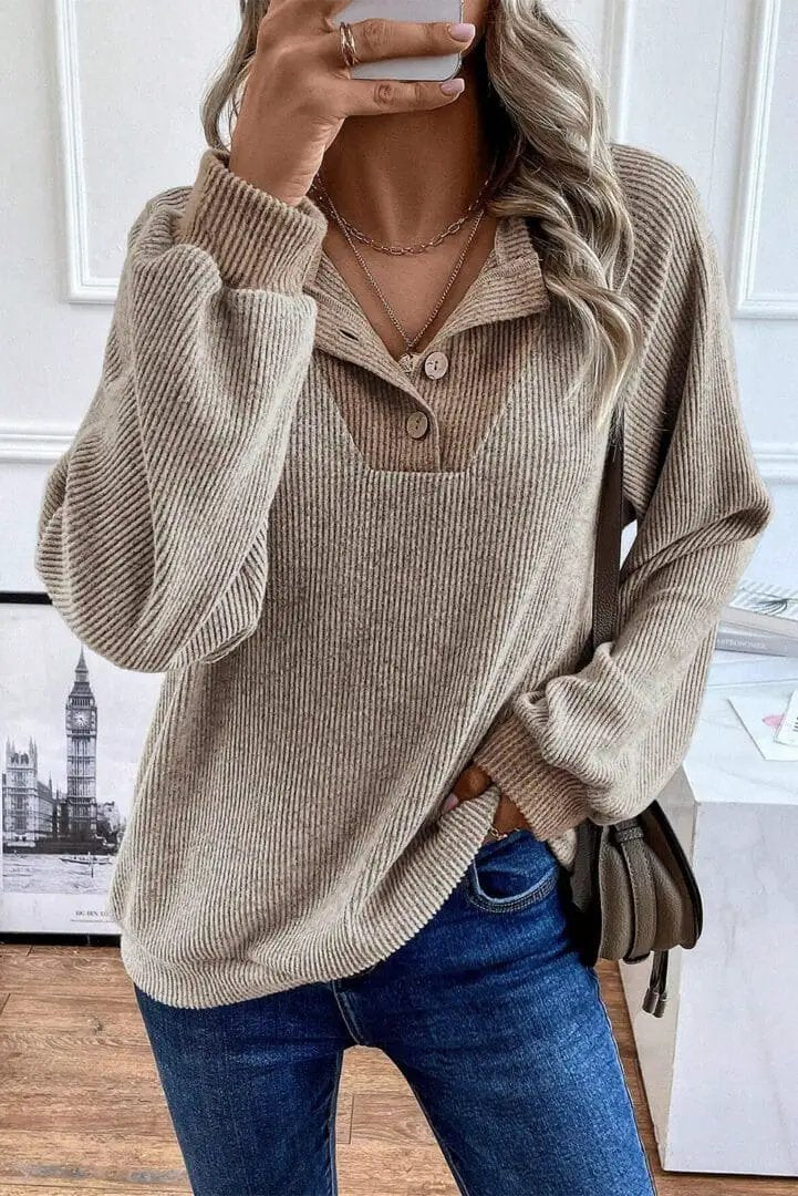 Grateful Threads Boutique Jet Stream Color Contrast Ribbed Long Sleeve Top - Clothing Tops