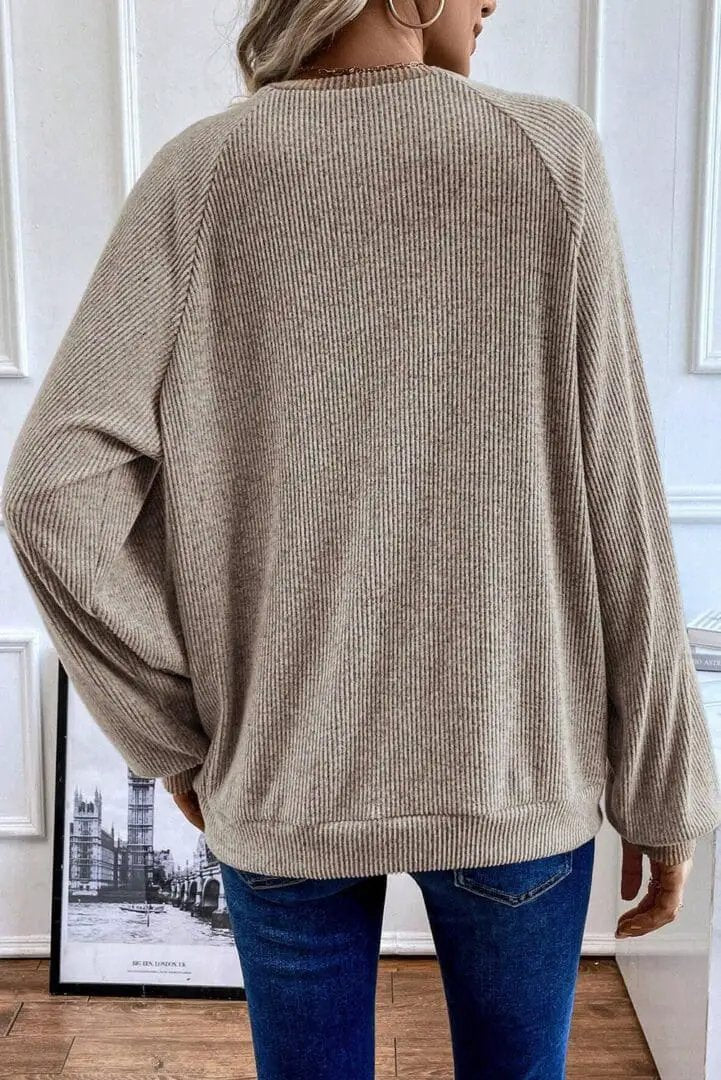 Grateful Threads Boutique Jet Stream Color Contrast Ribbed Long Sleeve Top - Clothing Tops
