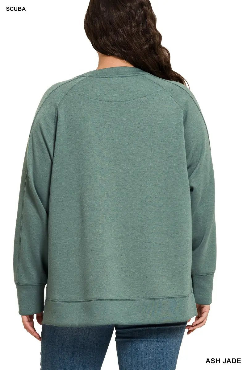 Zenana Zenana Plus Scuba Round Neck Pullover with Side Slits - Sweatshirts Zenana Plus Scuba Round Neck Pullover with Side Slits
