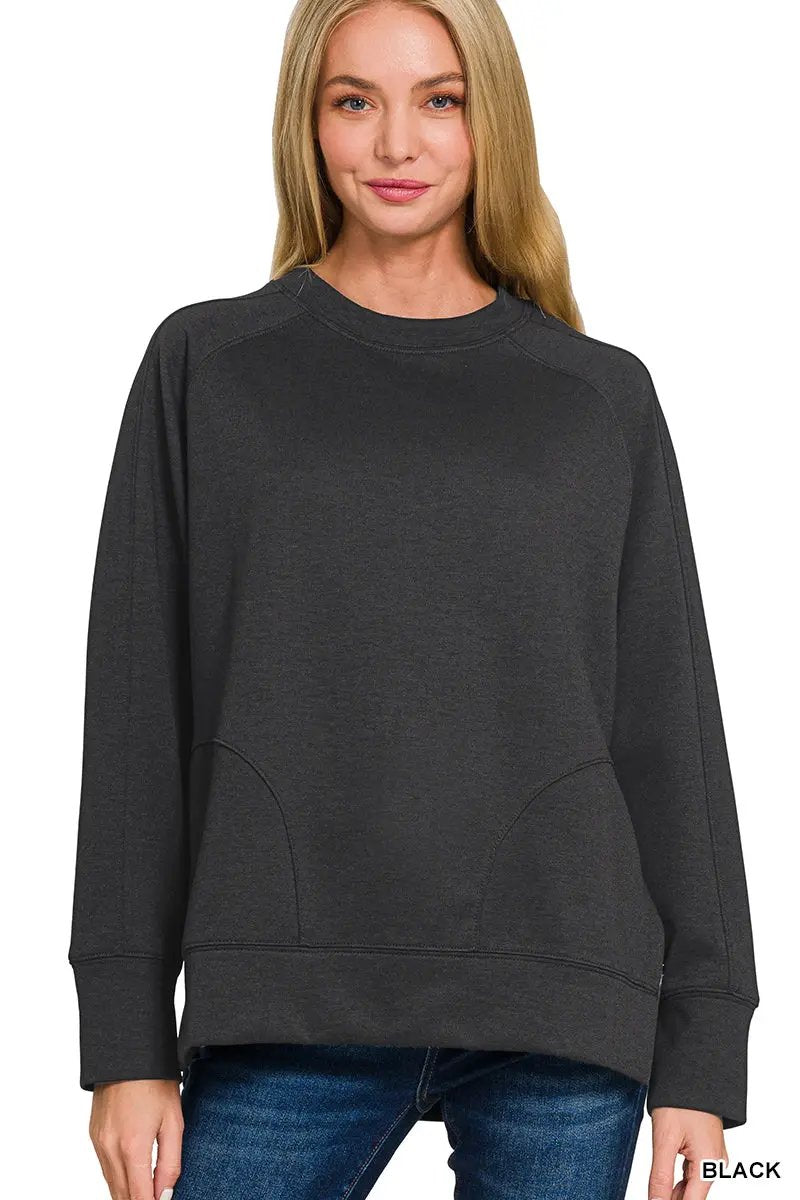 Zenana Zenana Scuba Round Neck Pullover with Side Slits - Sweatshirts Zenana Scuba Round Neck Pullover with Side Slits