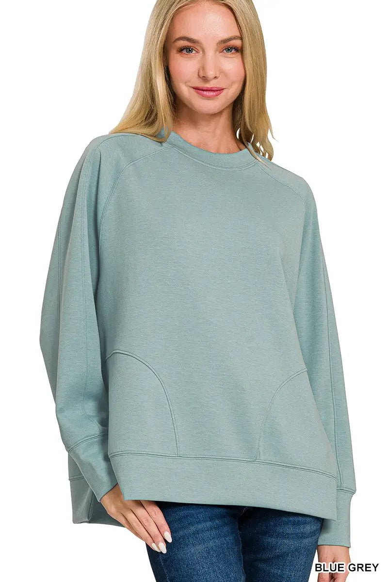 Zenana Zenana Scuba Round Neck Pullover with Side Slits - Sweatshirts Zenana Scuba Round Neck Pullover with Side Slits