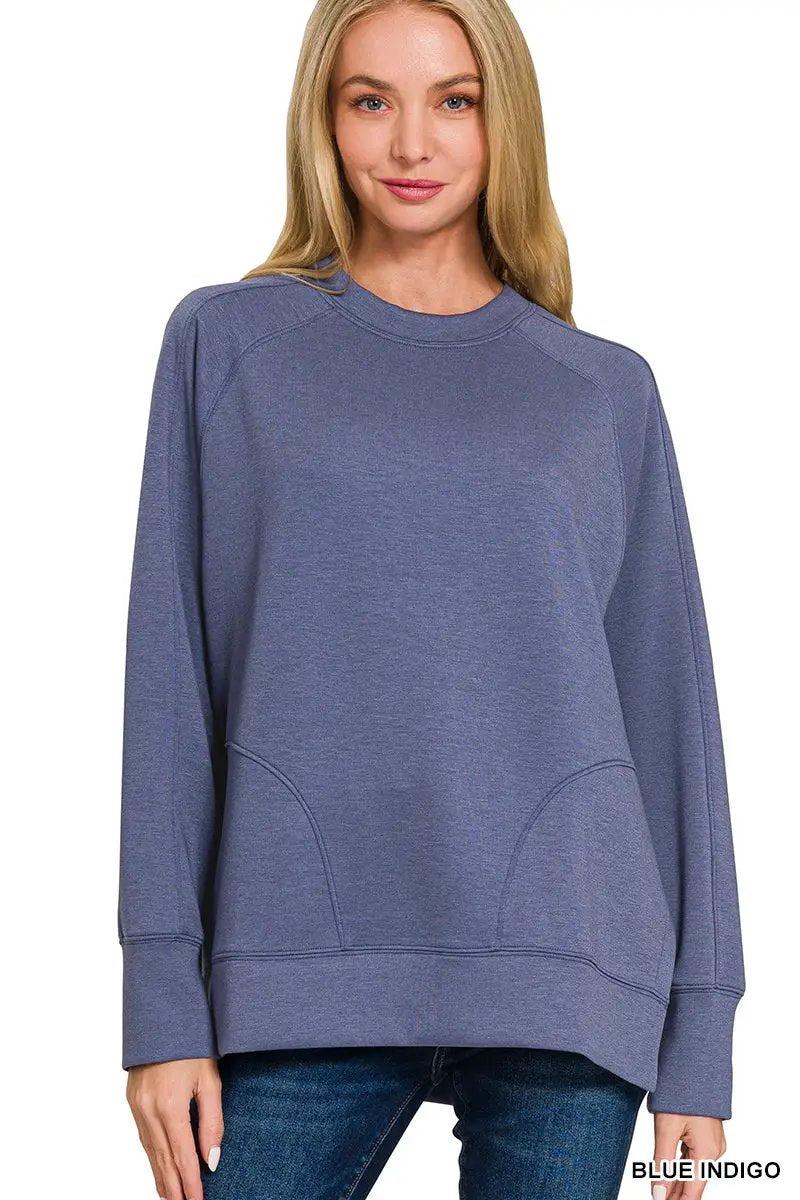 Zenana Zenana Scuba Round Neck Pullover with Side Slits - Sweatshirts Zenana Scuba Round Neck Pullover with Side Slits