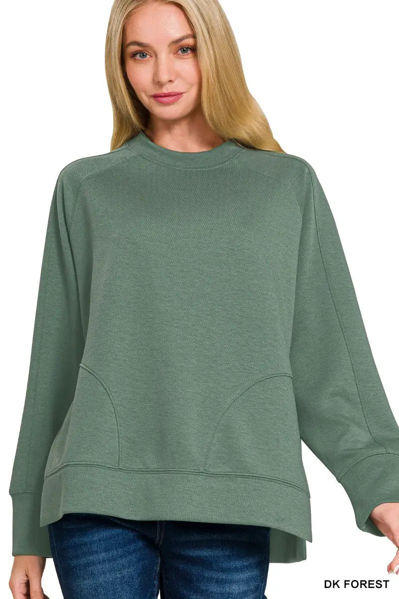 Zenana Zenana Scuba Round Neck Pullover with Side Slits - Sweatshirts Zenana Scuba Round Neck Pullover with Side Slits