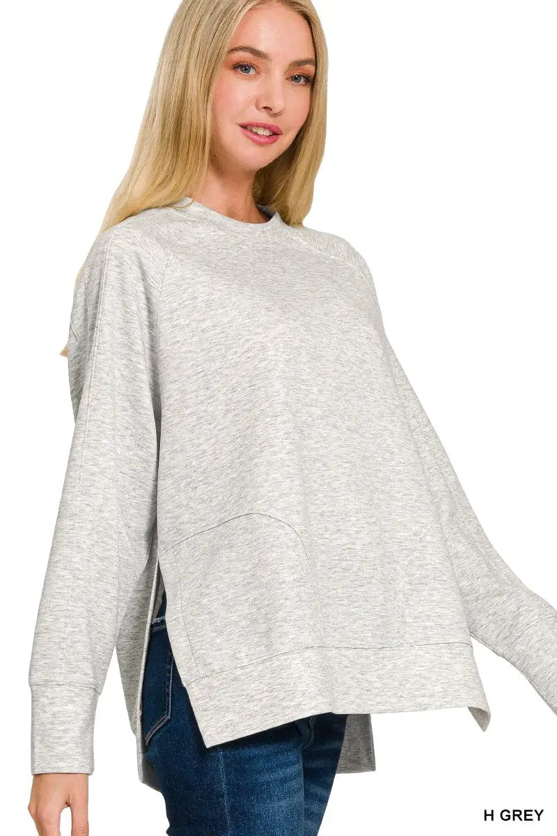 Zenana Zenana Scuba Round Neck Pullover with Side Slits - Sweatshirts Zenana Scuba Round Neck Pullover with Side Slits