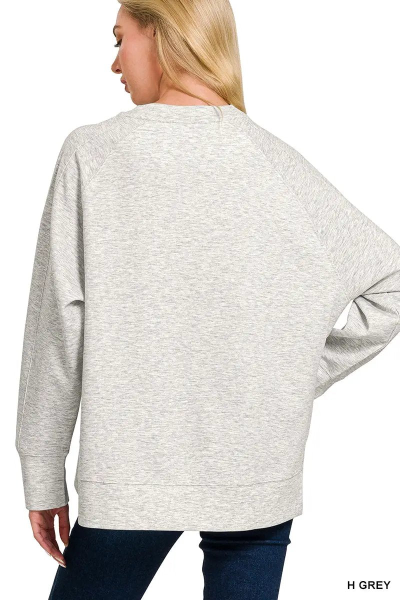 Zenana Zenana Scuba Round Neck Pullover with Side Slits - Sweatshirts Zenana Scuba Round Neck Pullover with Side Slits