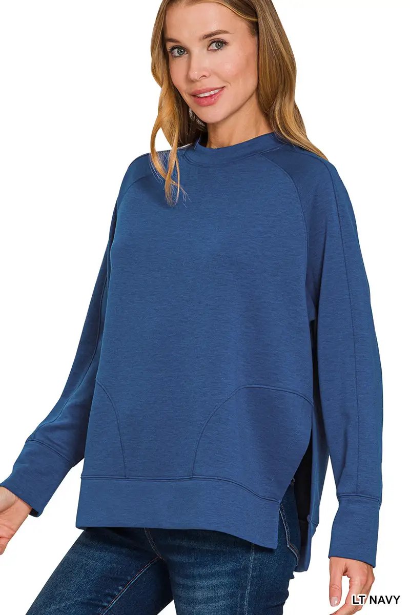 Zenana Zenana Plus Scuba Round Neck Pullover with Side Slits - Sweatshirts Zenana Plus Scuba Round Neck Pullover with Side Slits